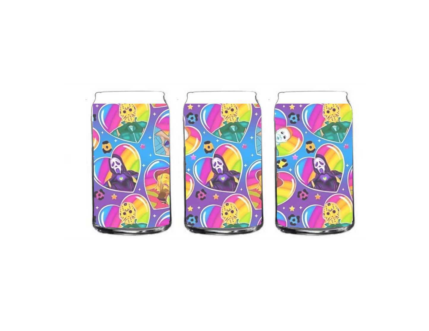 pastel horror hearts 16 oz glass can cup